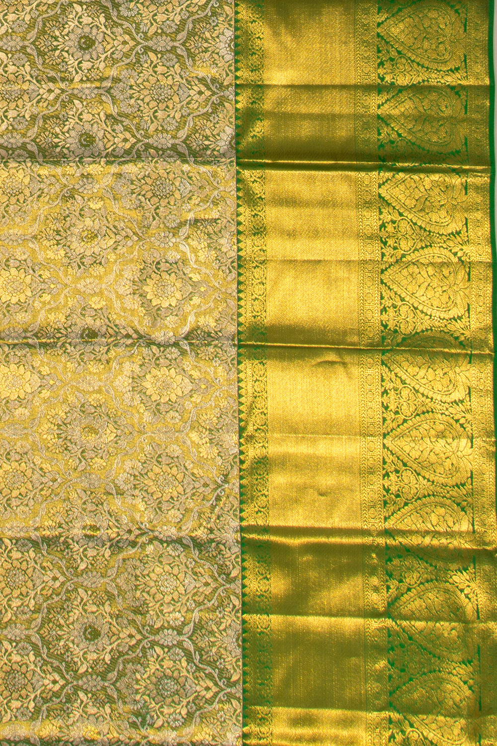 Taranga Kanchi Silk Tissue Brocade Green Saree