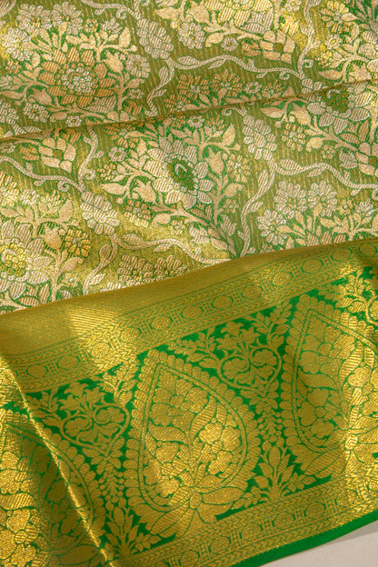 Taranga Kanchi Silk Tissue Brocade Green Saree