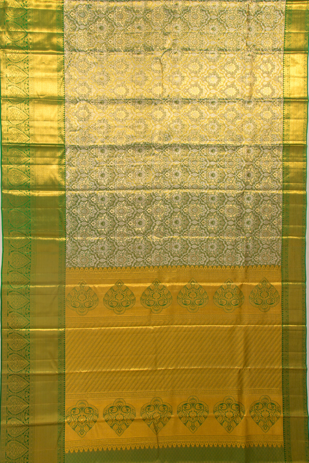 Taranga Kanchi Silk Tissue Brocade Green Saree