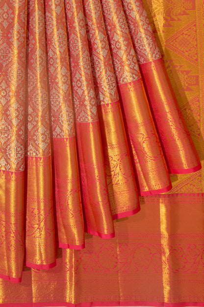 Taranga Kanchi Silk Tissue Brocade Dual Tone Pink And Orange Saree