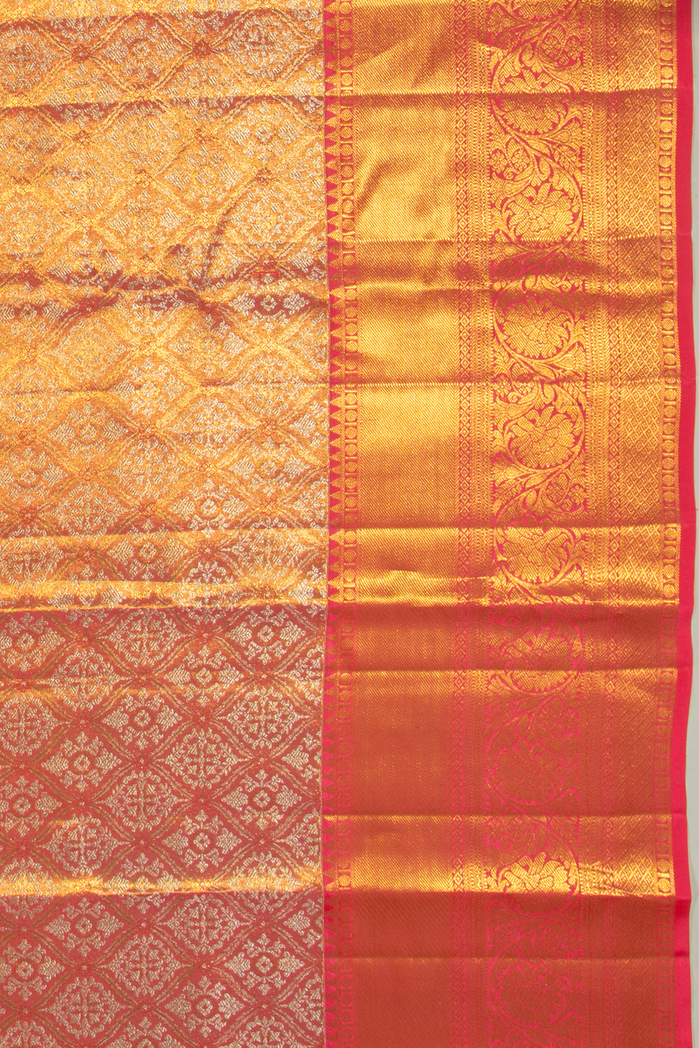Taranga Kanchi Silk Tissue Brocade Dual Tone Pink And Orange Saree