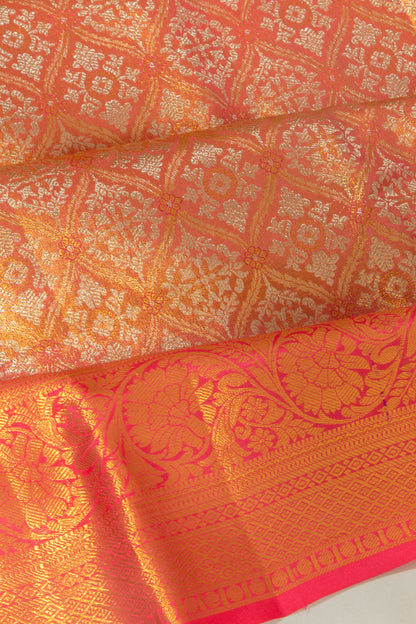 Taranga Kanchi Silk Tissue Brocade Dual Tone Pink And Orange Saree