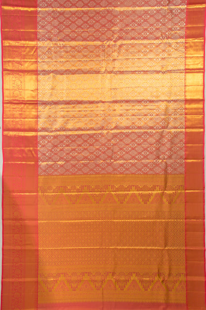 Taranga Kanchi Silk Tissue Brocade Dual Tone Pink And Orange Saree