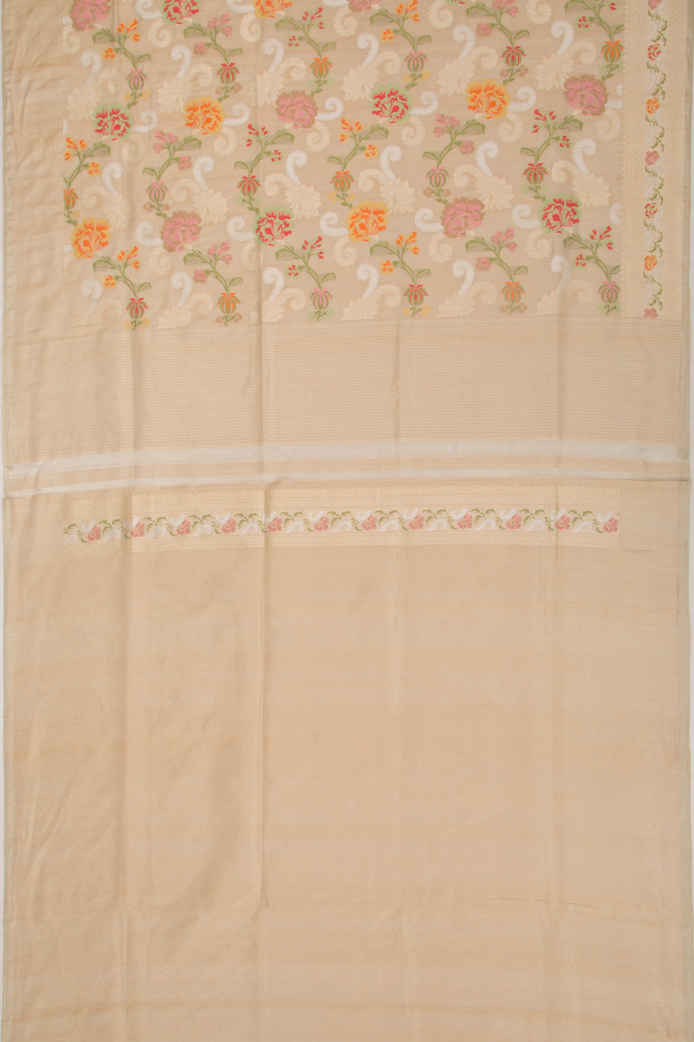 Banarasi Kora Organza Tissue Jaal And Jamdani Cream Saree