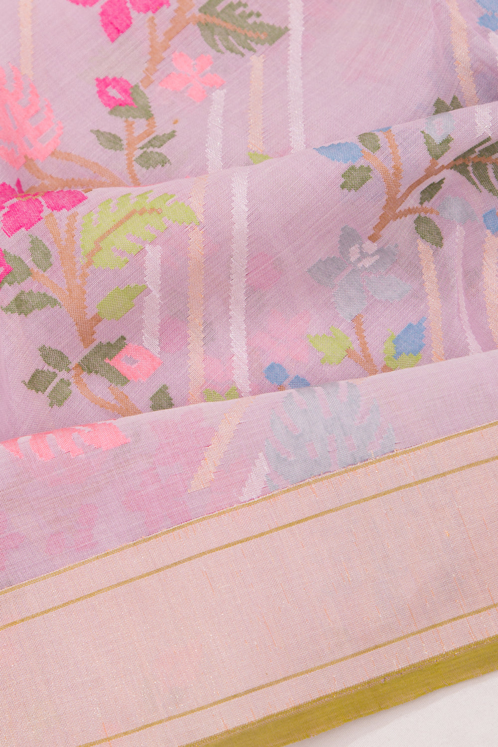 Banarasi Cotton Jamdani Jaal Pink Saree