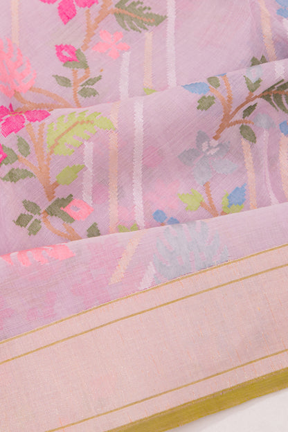 Banarasi Cotton Jamdani Jaal Pink Saree