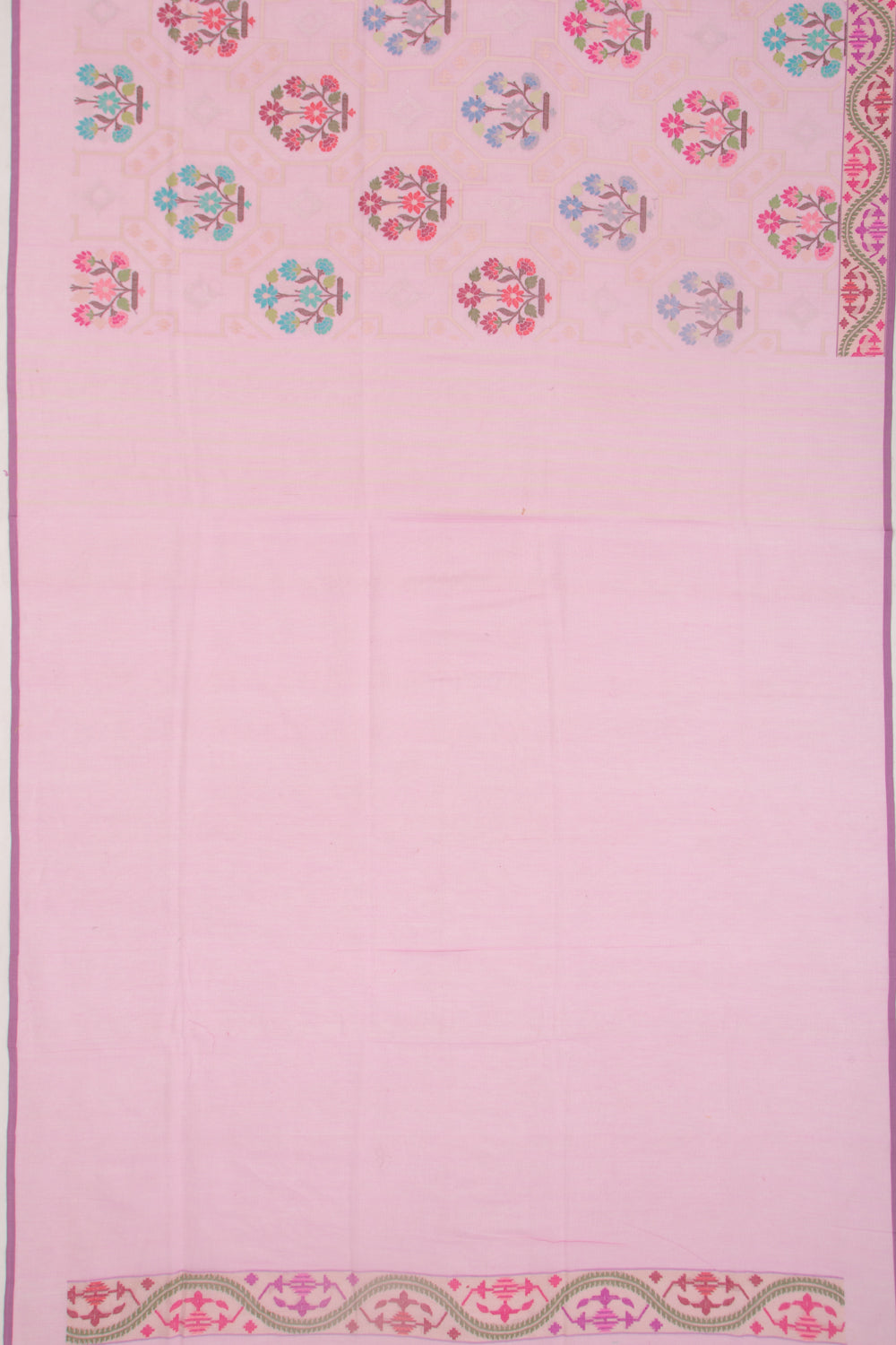 Banarasi Cotton Jamdani Butta Pink Saree