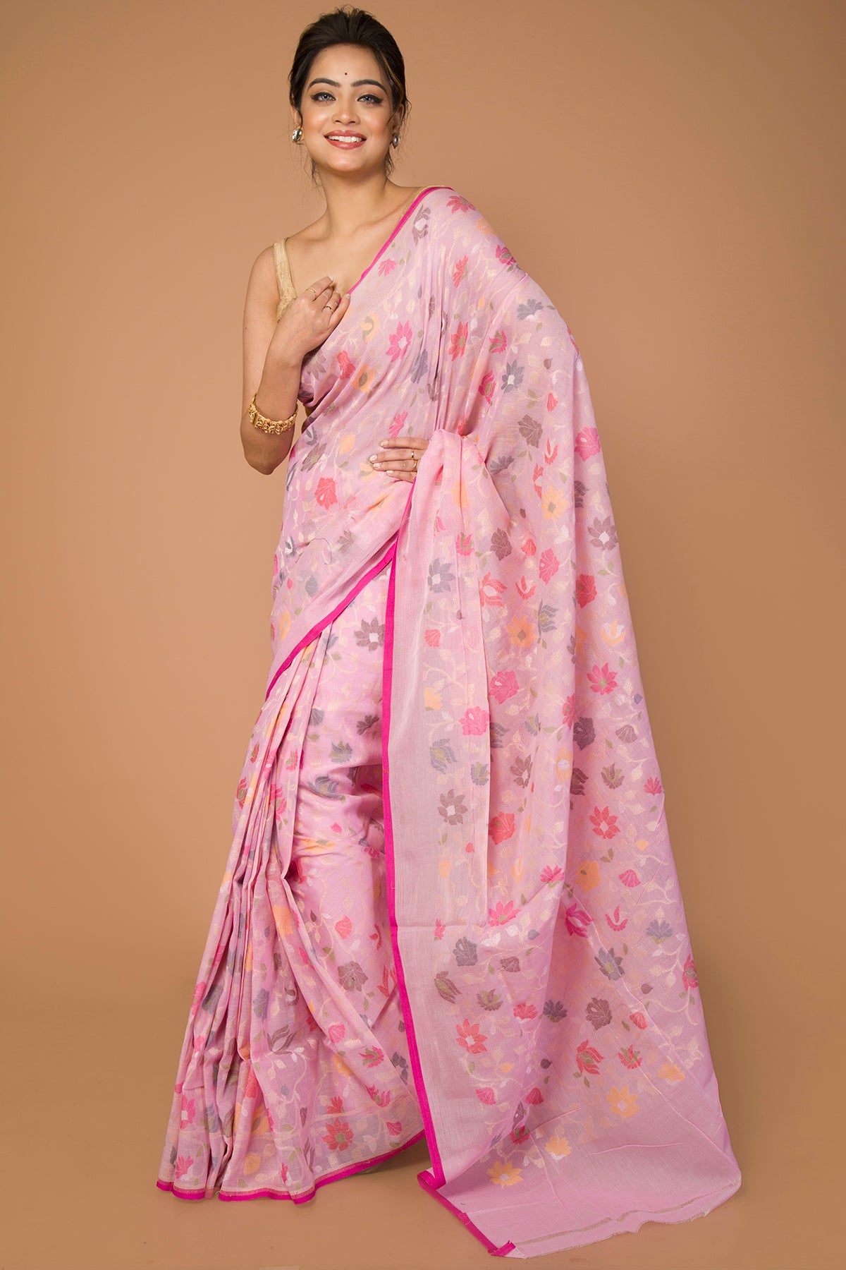 Banarasi Cotton Jamdani All Over Baby Pink Saree