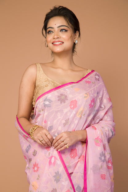 Banarasi Cotton Jamdani All Over Baby Pink Saree