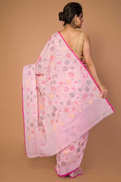 Banarasi Cotton Jamdani All Over Baby Pink Saree