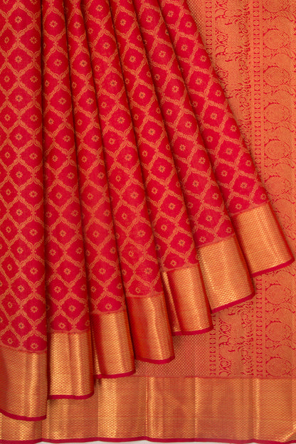 Kanchipuram Silk Jaal And Butta Red Saree