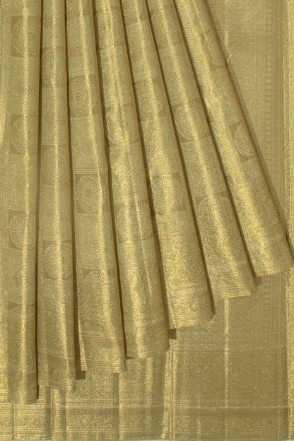 Kanchipuram Silk Tissue Checks And Butta Green Saree