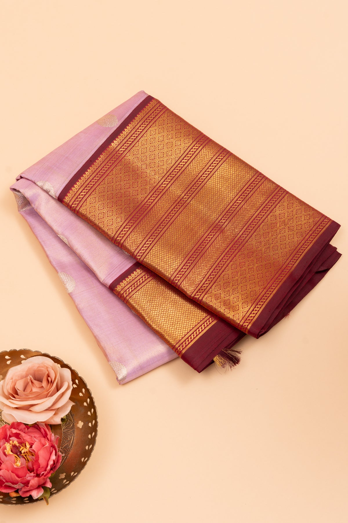 Kanchipuram Silk Tissue Butta Lavender Saree
