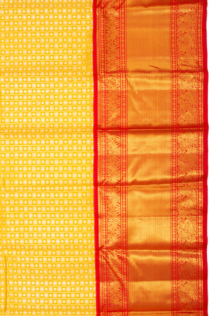 Kanchipuram Silk Vertical Lines And Butta Yellow Saree