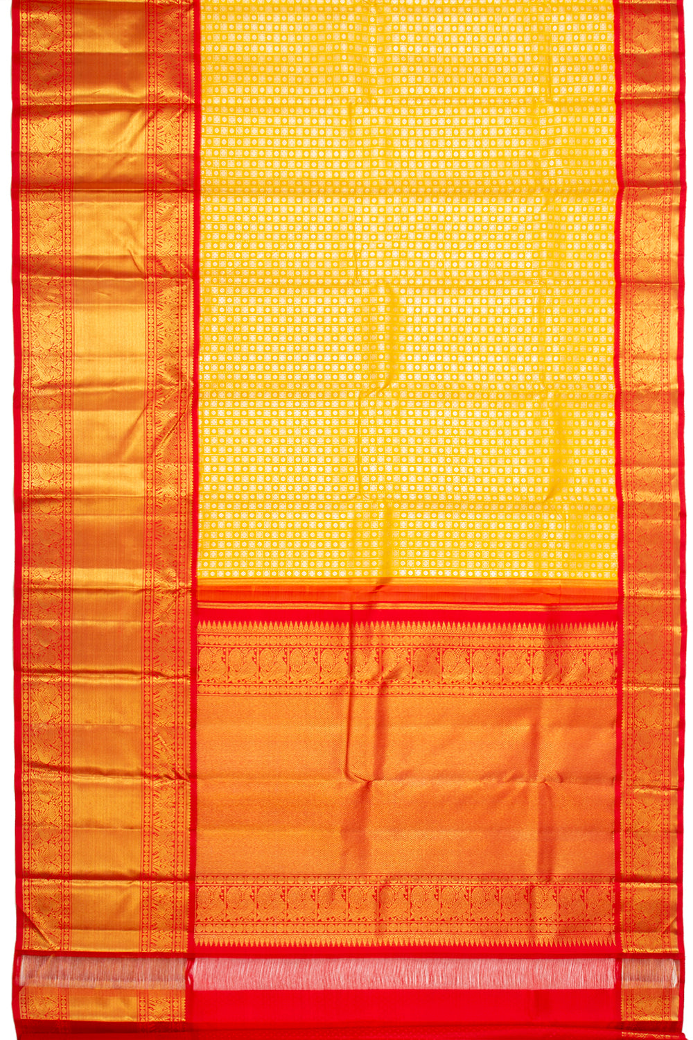 Kanchipuram Silk Vertical Lines And Butta Yellow Saree