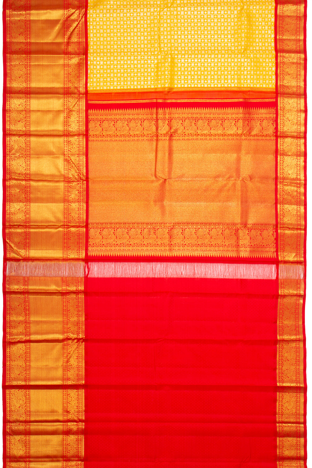 Kanchipuram Silk Vertical Lines And Butta Yellow Saree
