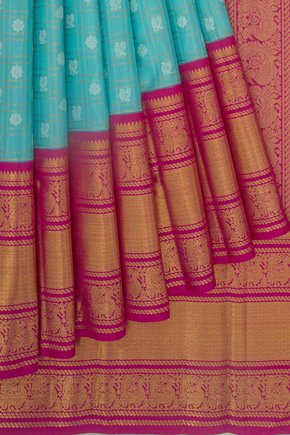 Kanchipuram Silk Checks And Butta Sky Blue Saree