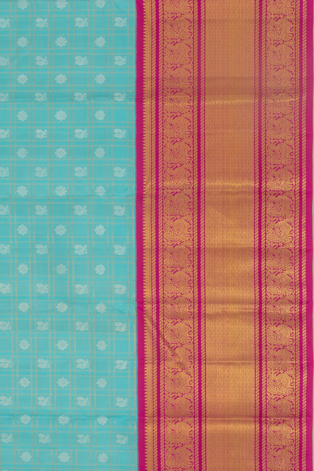 Kanchipuram Silk Checks And Butta Sky Blue Saree