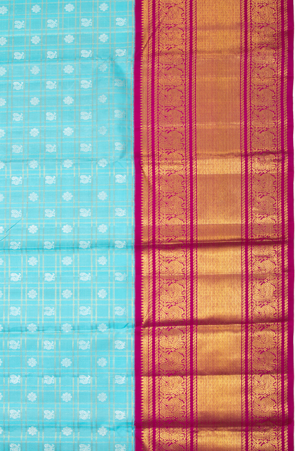 Kanchipuram Silk Checks And Butta Sky Blue Saree
