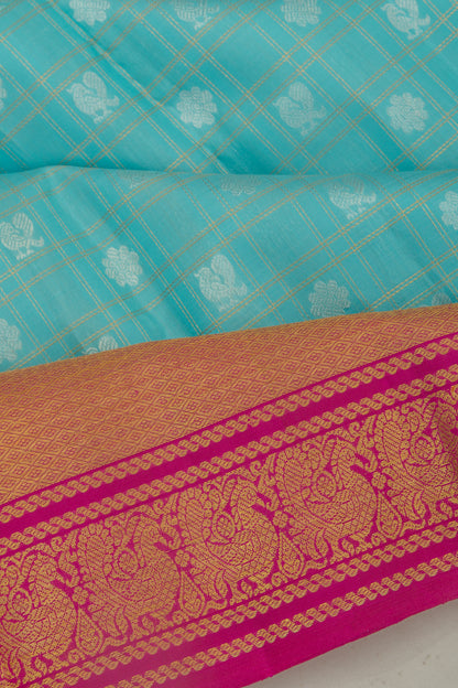 Kanchipuram Silk Checks And Butta Sky Blue Saree