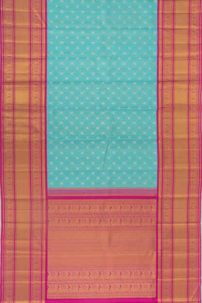 Kanchipuram Silk Checks And Butta Sky Blue Saree