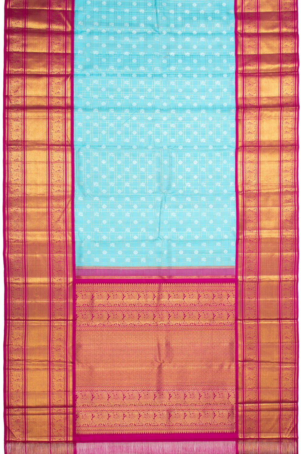 Kanchipuram Silk Checks And Butta Sky Blue Saree