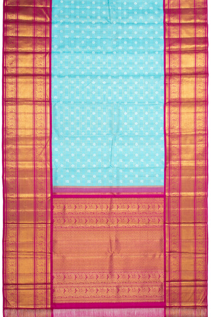 Kanchipuram Silk Checks And Butta Sky Blue Saree