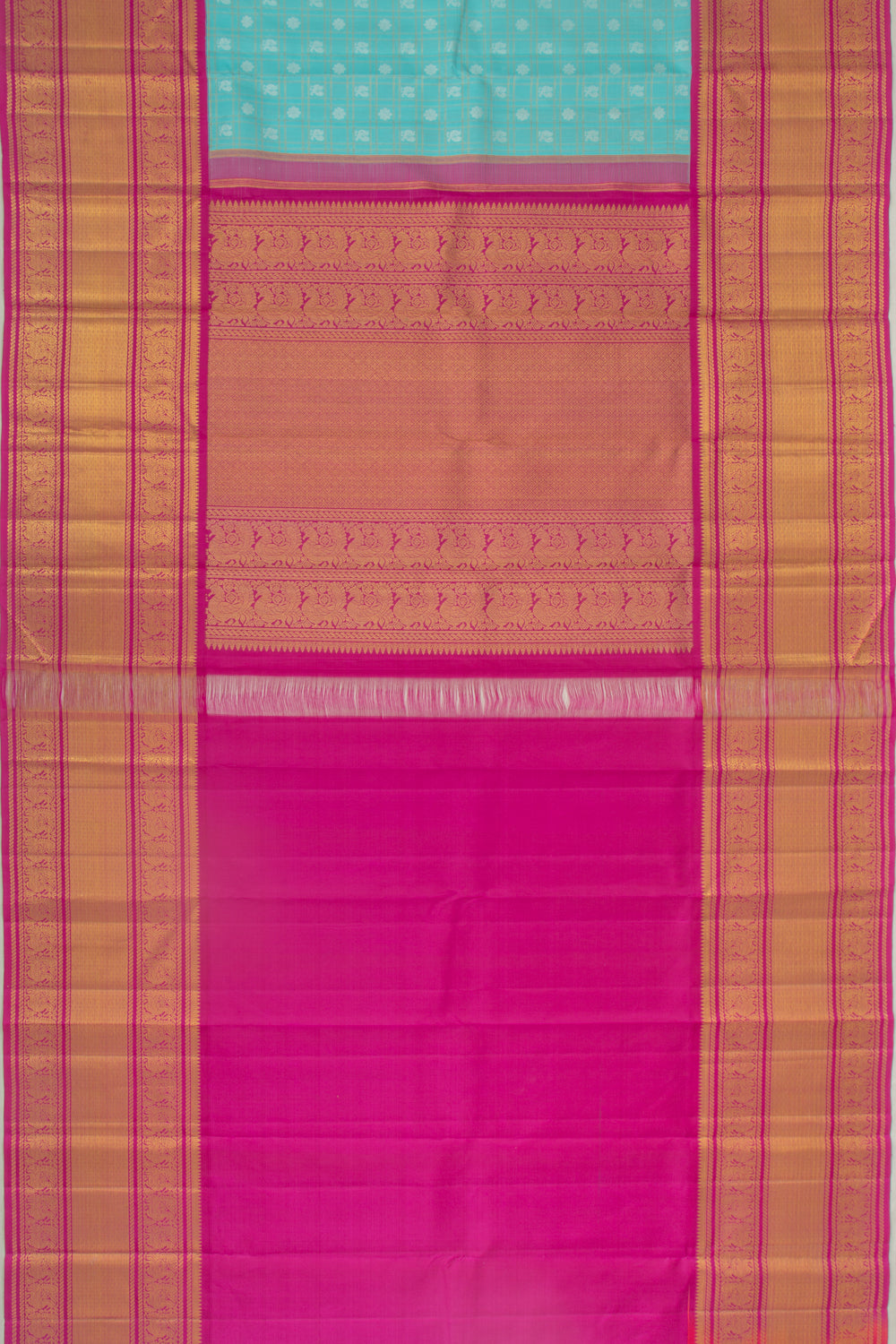 Kanchipuram Silk Checks And Butta Sky Blue Saree