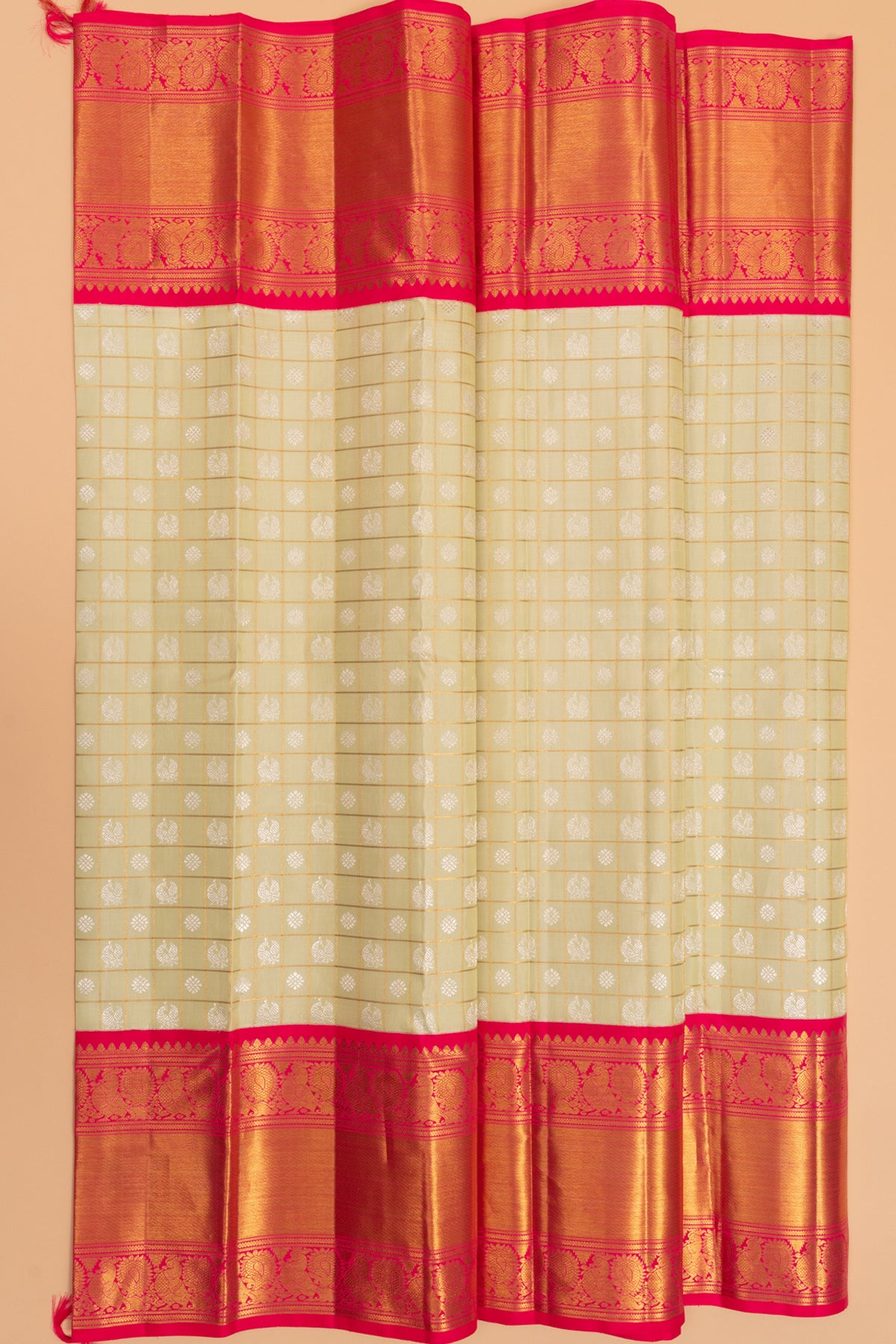 Kanchipuram Silk Checks And Butta Pista Green Saree