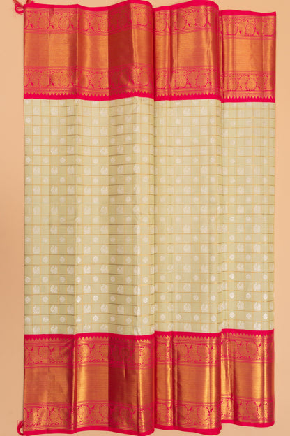 Kanchipuram Silk Checks And Butta Pista Green Saree