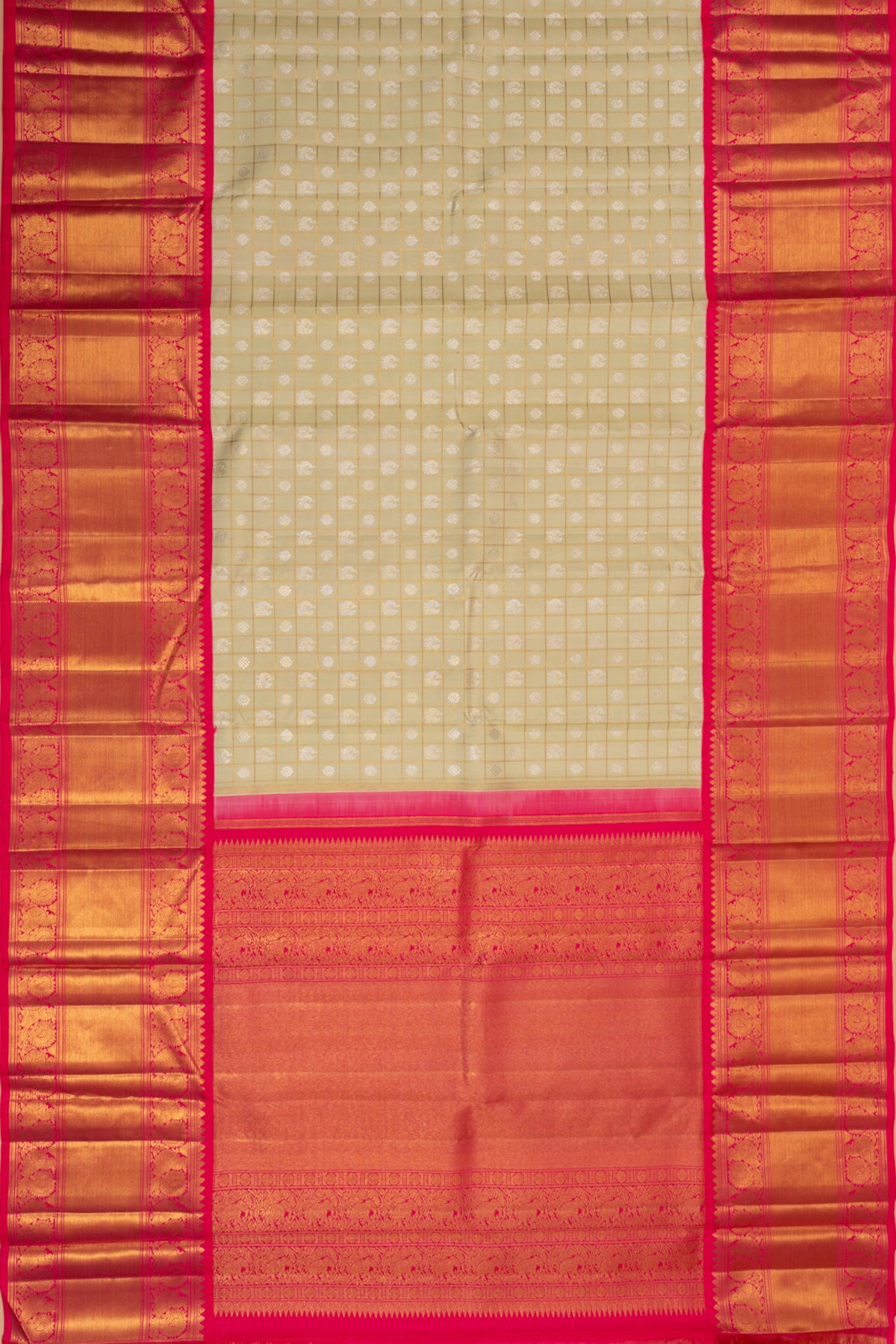 Kanchipuram Silk Checks And Butta Pista Green Saree