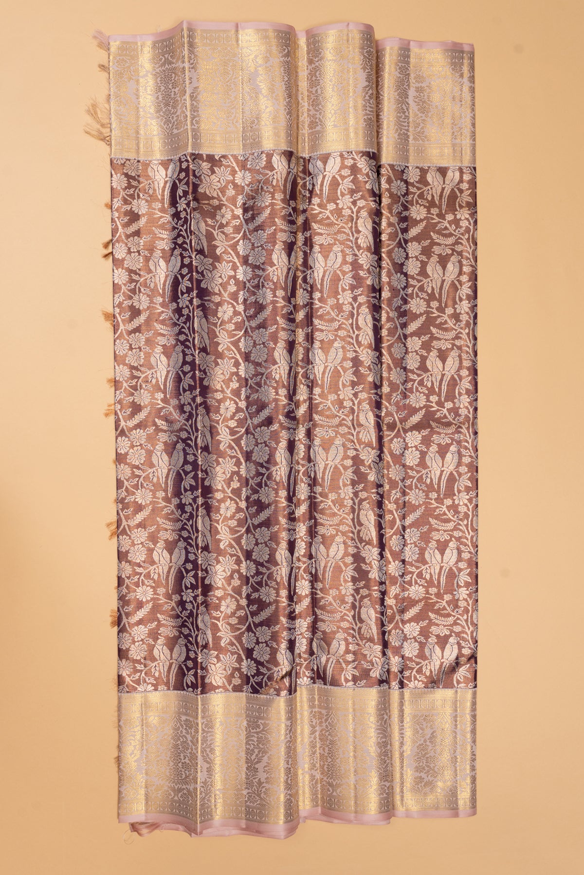 Kanchipuram Silk Tissue Brocade Brown Saree