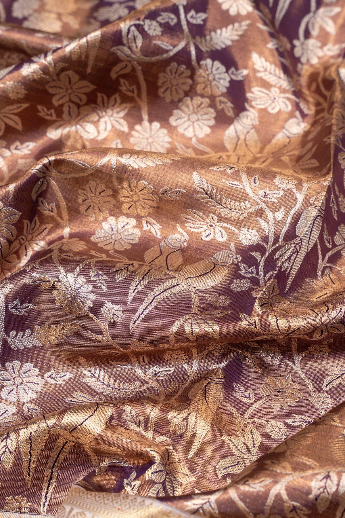 Kanchipuram Silk Tissue Brocade Brown Saree