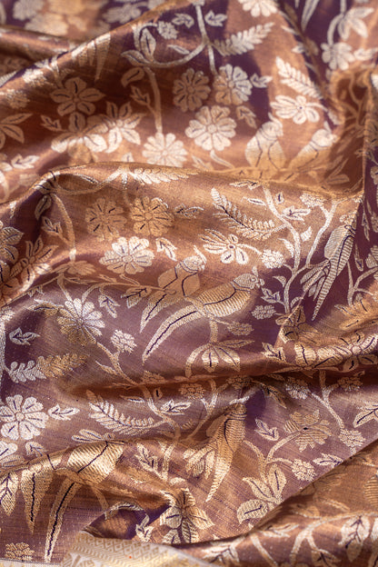 Kanchipuram Silk Tissue Brocade Brown Saree