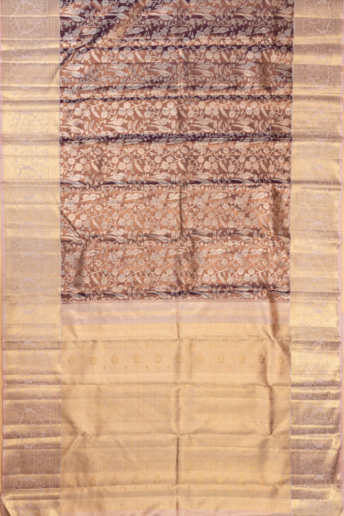 Kanchipuram Silk Tissue Brocade Brown Saree
