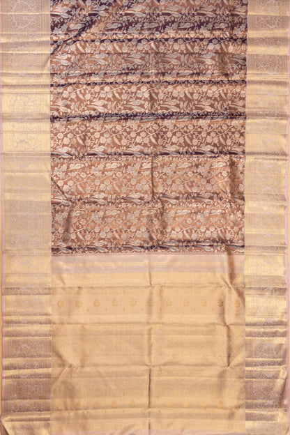 Kanchipuram Silk Tissue Brocade Brown Saree