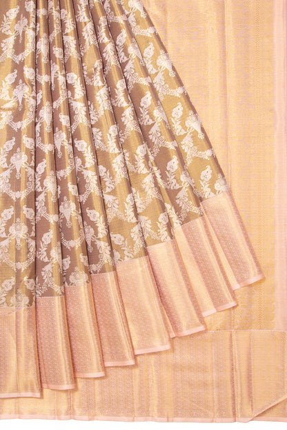 Kanchipuram Silk Tissue Brocade Brown Saree