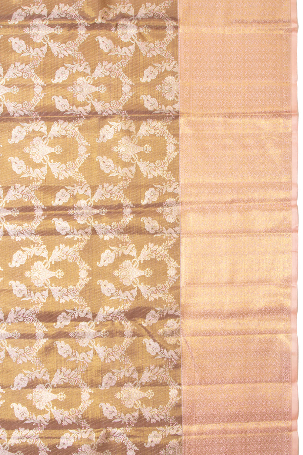 Kanchipuram Silk Tissue Brocade Brown Saree