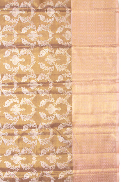 Kanchipuram Silk Tissue Brocade Brown Saree