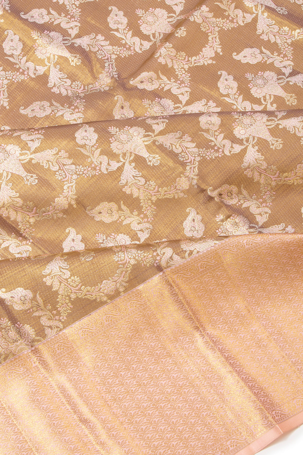 Kanchipuram Silk Tissue Brocade Brown Saree