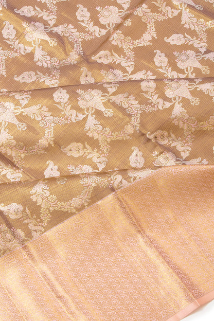 Kanchipuram Silk Tissue Brocade Brown Saree