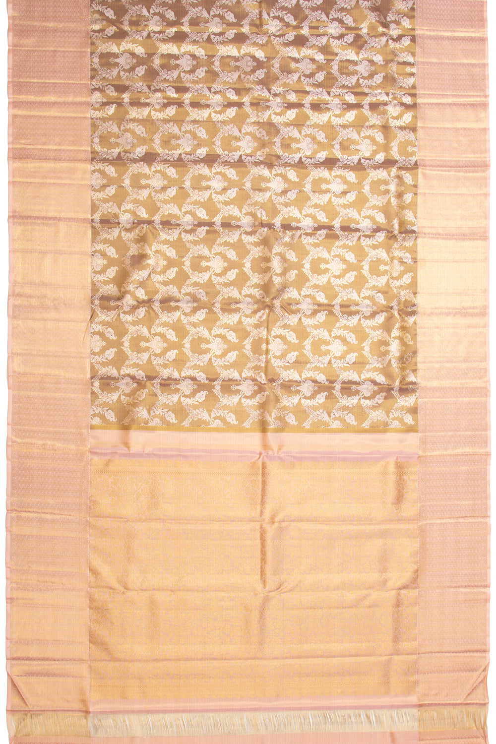 Kanchipuram Silk Tissue Brocade Brown Saree
