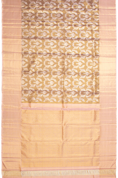 Kanchipuram Silk Tissue Brocade Brown Saree