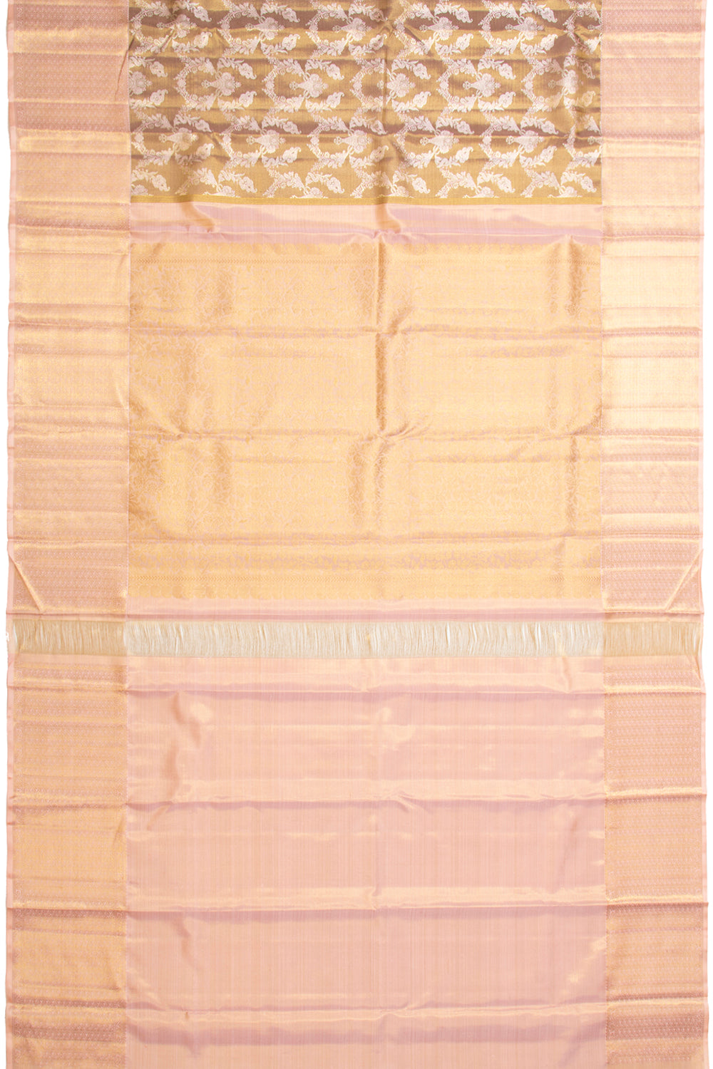 Kanchipuram Silk Tissue Brocade Brown Saree