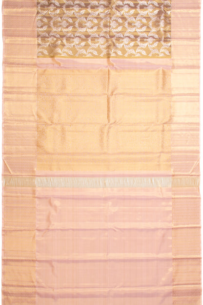 Kanchipuram Silk Tissue Brocade Brown Saree