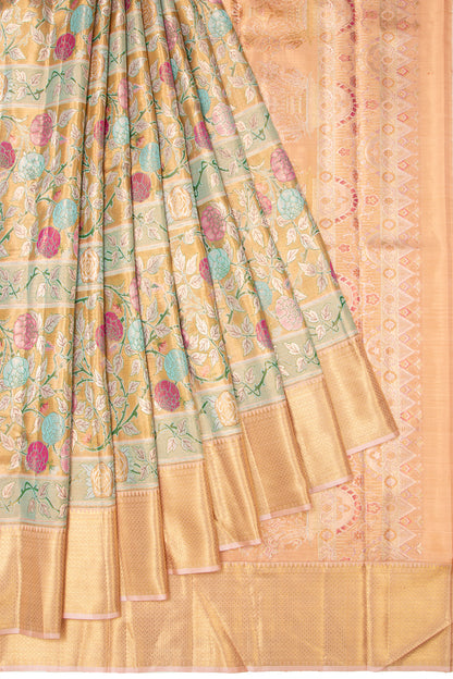 Kanchipuram Silk Tissue Brocade Gold Saree