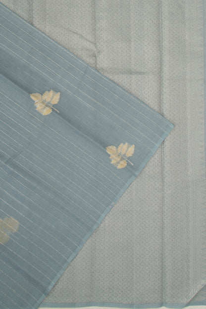Kanchipuram Linen Cotton Vertical Lines And Butta Pastel Blue Saree