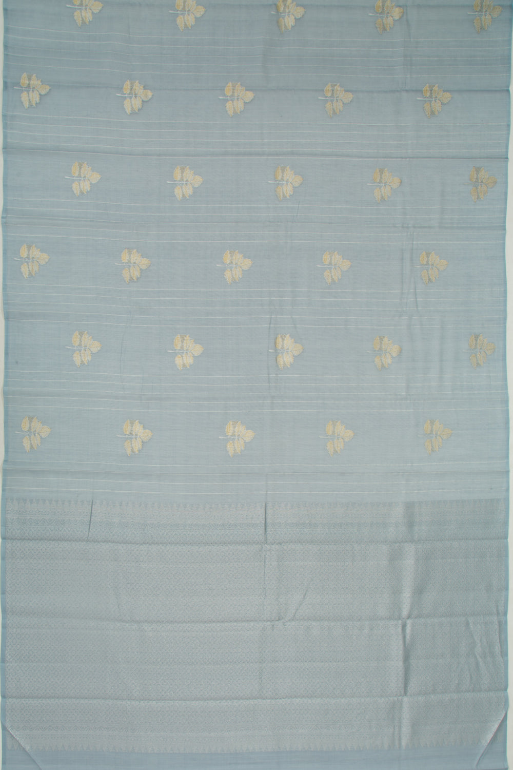 Kanchipuram Linen Cotton Vertical Lines And Butta Pastel Blue Saree