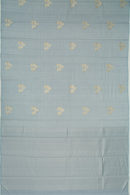 Kanchipuram Linen Cotton Vertical Lines And Butta Pastel Blue Saree