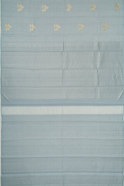 Kanchipuram Linen Cotton Vertical Lines And Butta Pastel Blue Saree